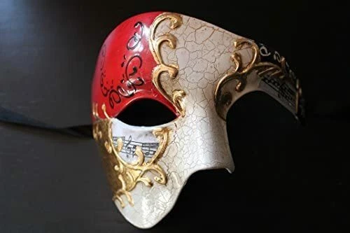 QUALITY RED & GOLD HALF FACE PHANTOM   OPERA MUSICAL NOTES MASQUERADE MASK  - Image 1 of 1