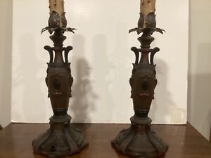 Pair Of vintage-Art Nouveau  Candlestick Table Lamps for restoration 
