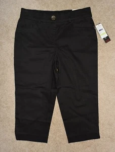 New Womens Studio Works Pants 4P Black Khaki Capris Slimming Stretch - Picture 1 of 2
