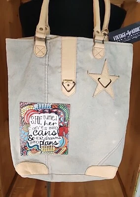 Vintage Addiction Large Leather /Canvas Tote She Turned Cant's Into Cans NWT - Image 1 of 4