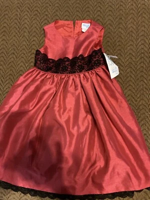 Vestido Neiman Marcus Luli & Me Niñas Rojo y Negro Encaje Sedoso Talla 3 Boutique Nuevo con Etiquetas Foto 1 de 4