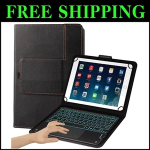 Ultra-Thin Leather Folio with Backlit Keyboard and Touchpad for 10" Tablets - Picture 1 of 8