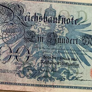 WW1 Era GERMANY 100 MARK REICHSBANKNOTE BANKNOTE WWI BERLIN RED SEAL 1908 Money - Picture 1 of 6