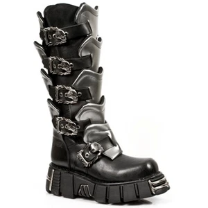 New Rock Boots Unisex Punk Gothic Boots - Style 738 S1 Black - Picture 1 of 7