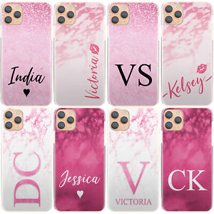 Personalised Initial Phone Case For iPhone 14/13/12 Heart Pink Marble Hard Cover