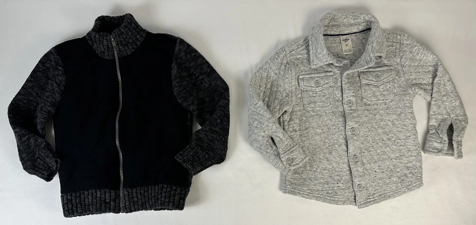 2 Рубашки 4T - черный искусственного меха молнии свитер, серый Osh Kosh выстеганная кнопка Shacket - Изображение 1 из 4