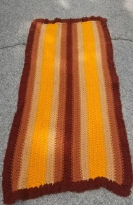 Vintage Crochet Blanket Sofa Throw Handmade Brown Lap Blanket 60 L" x 31 W " - Picture 1 of 3