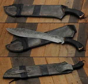 CUSTOM HANDMADE STEEL HUNTING MACHETE SWORD VIKING MACHETE WOOD HANDLE&SHEATH - Picture 1 of 1