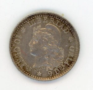 Argentina 1882 10 Centavos  Silver KM 26 XF+ - Picture 1 of 2