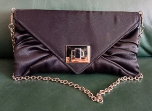 Kate Hill Satin Black Evening Bag With Silver Chain - Picture 1 of 3