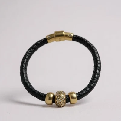 HENRI BENDEL черный блестящий кожаный браслет золотой кристалл бусина R $148 - Изображение 1 из 4