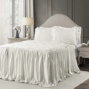 Ravello Pintuck Ruffle Skirt Bedspread Set - Luxe 3 Piece Ruffled Bedding Set... - Picture 1 of 7