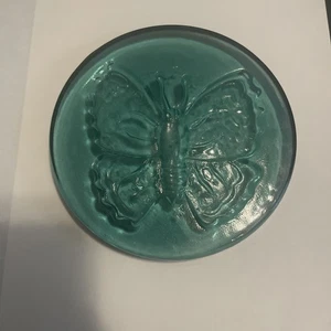Pisapapeles vintage estilo Blenko en relieve mariposa vidrio verde Suncatcher - Imagen 1 de 4