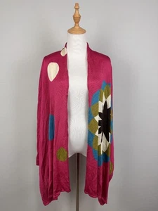 KENZO Pink Colorful Polka Dot Open Front 100% Silk Knit Cardigan Sz M - Picture 1 of 19