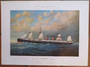 FRENCH LINE - GROUP OF THREE OLD STEAMSHIP LITHOGRAPHS - Picture 1 of 6