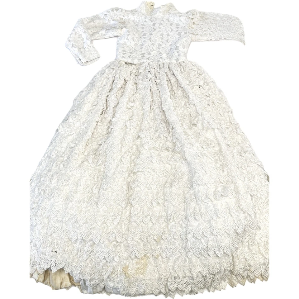 Vestido de Primera Comunión de Encaje Blanco Pesado Vintage Niñas Niños Fiesta Formal 5/6 Foto 1 de 4