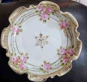 Vtg Nippon Eggshell Porcelain China. 6 Inch Bowl Gold Trim Roses Fluted Rim - Bild 1 von 4