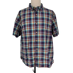Duluth Trading Co Men's 2X Blue Plaid Short Sleeve Button-Up Shirt See Note - Picture 1 of 18