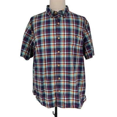 Duluth Trading Co Men's 2X Blue Plaid Short Sleeve Button-Up Shirt See Note - Image 1 of 4