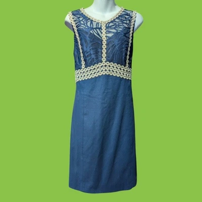 NWT Lilly Pulitzer True Navy Leigh Shift Dress Gold Embroidery $238 Sz 12 L 5Y - Image 1 of 4