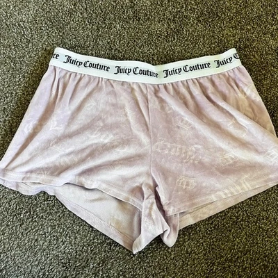 Juicy Couture Pink Velour Lounge Shorts Embossed Size Small - Image 1 of 4
