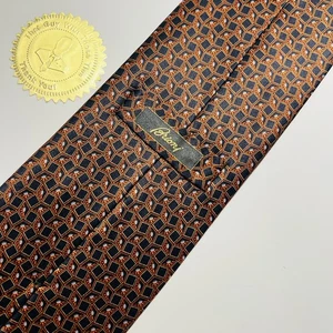 BRIONI Black Smooth Silk Luxury Tie w Orange&Blue Design 61.5x3.875” NWOT - Picture 1 of 13