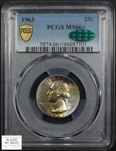 1963 George Washington Silver Quarter 25C PCGS MS 66+ Plus CAC (TONED!) - Picture 1 of 6