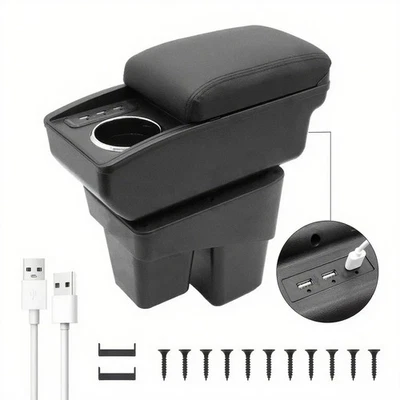 Caja reposabrazos para consolas centrales Honda Fit Jazz 2014-2019 almacenamiento con 6 puertos USB Foto 1 de 4