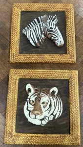 Ceramic Tiger And Zebra Pictures Wall Art 3D Square Tiles - Imagen 1 de 6
