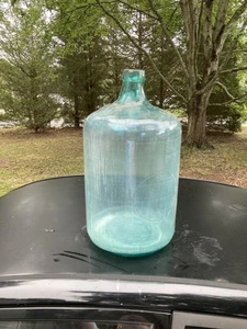 RARE Antique 1920s Blue Green Glass Water 5 Gallon Bottle Blob Top Green Collar - Picture 1 of 4