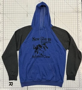 New Glarus Spotted Cow Hooded Sweatshirt Men's 2XL Blue Black Hoodie Ships Fast - Picture 1 of 2
