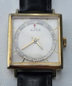 Rare Vintage ALFEX Handaufzug Gold Tone Tank Style Mens Watch Runs SHIPS FREE - Bild 1 von 5