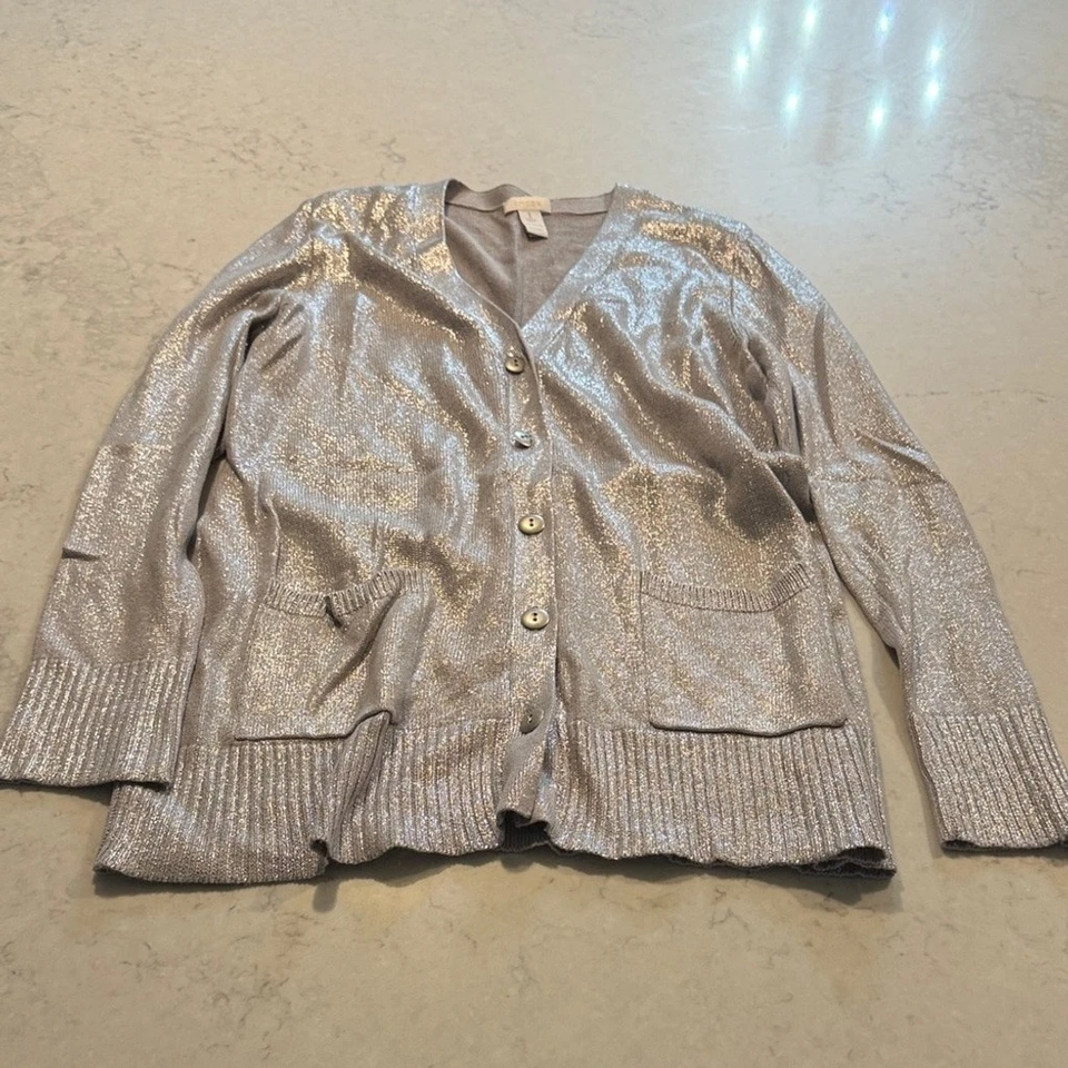 Cárdigan Chico's Plateado Metálico Talla 1 (Mediano/8) Foto 1 de 4