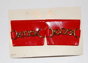 VINTAGE RED VINYL SHOE CLIP  CHAIN ACCENT DEAD STOCK TIP TOE - Picture 1 of 2