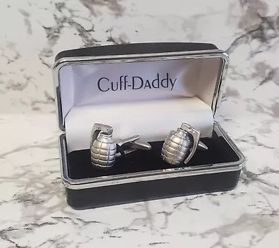 Cuff-Daddy Grenade Cufflinks Set Silver NEW WITH STORAGE BOX - NEVER WORN - Image 1 of 4
