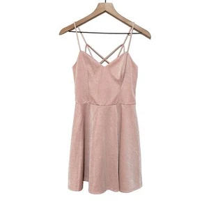 BCX Womens Metallic Fit & Flare Sleeveless Mini Dress Size M Blush Pink Strappy - Picture 1 of 6