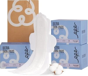 100% Organic Overnight Pads Ultra Thin Extra Heavy Flow Size 5 With Wings 36 Ct - Picture 1 of 7
