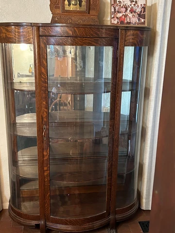 Antique (Cristiane M Marques, ISA AM) Curved Glass China Curio cabinet Tiger Oak Cover