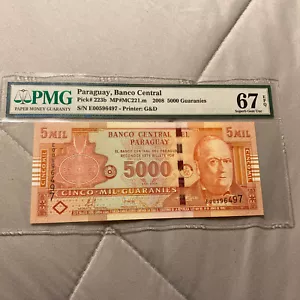 Paraguay 5000 Guaranies 2008 P 223 b PMG #67 SUPERB GEM UNCIRCULATED - Picture 1 of 2
