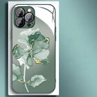 For iPhone 15 14 Pro Max 13 12 11 Marble Flower Pattern Glass Back Case Cover