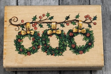 Hampton Art Row of Christmas Wreathes Holiday Rubber Stamp Wood #A13