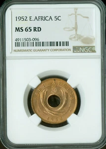 1952 EAST AFRICA 5 CENTS NGC MS65 RD 2ND FINEST REGISTRY . - Picture 1 of 2