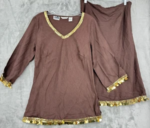 Richard Malcolm Skirt Set Womens 10 Irish Linen Sequin Trim Lagenlook Resort - Picture 1 of 11