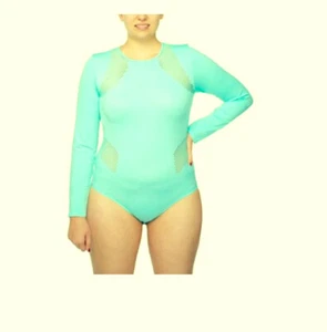 Women's Plus 1X Scoop Neck Long Sleeve Bodysuit w/ Fish Net Detail - Imagen 1 de 1