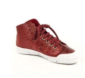 NEW SPRING COURT WOMENS ROUGE RED CROCO LEATHER HIGH TOP SNEAKERS SIZE CHOICE - Picture 1 of 5