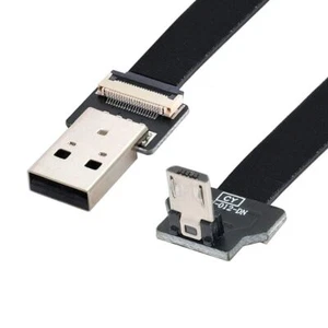 Câble plat micro USB 2.0 mâle vers micro USB mâle coudé à 90 degrés vers le b... - Photo 1 sur 9
