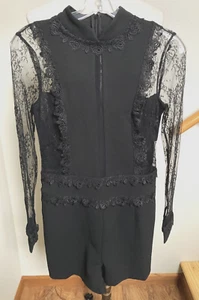 VENUS-BLK-1-PC SHORTS ROMPER-L/S LACE SLVS & DETAIL-BACK ZIP-STRETCH-2-NWOT - Picture 1 of 13