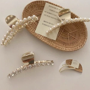 Hair Accessories Large Metal Women Big Pearl Hair Crab Claw Clip Clamp Hairgrip - Picture 1 of 22