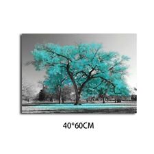 Large Tree Teal Unframed Leaves Black/White Canvas Wall Art Picture Print-Decor