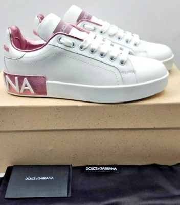 Dolce Gabbana Portofino Mujer Blanco/Rosa Cuero Tenis EU39 US9 $695 Foto 1 de 4